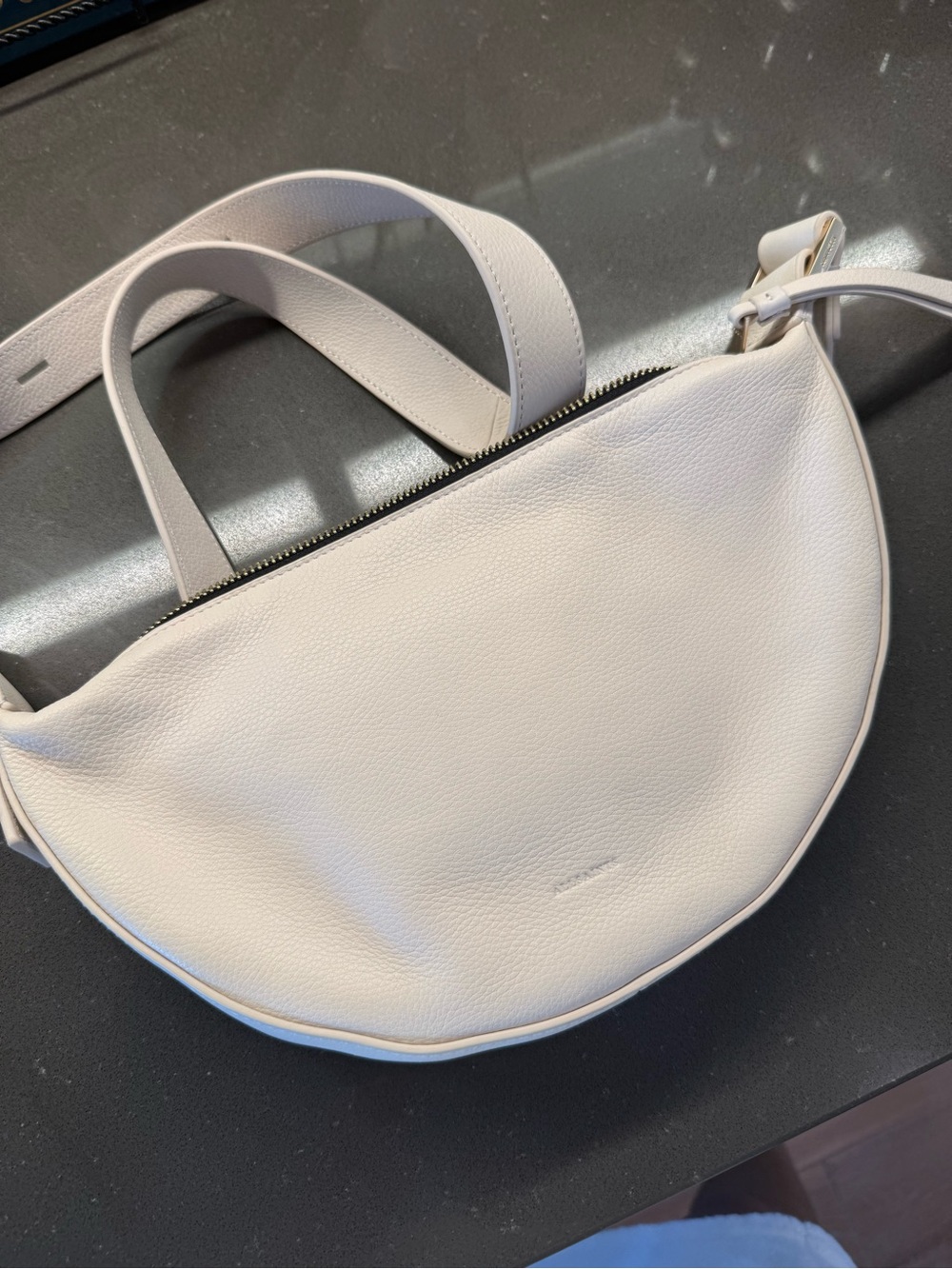 AllSaints White Pebbled Leather Crescent Crossbody